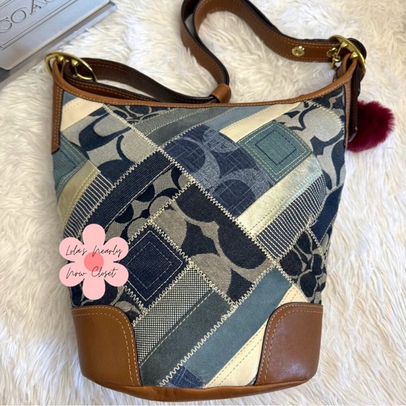 y2k Rare COACH Denim Leather Patchwork Shoulder Bag Crossbody - Picture 2 of 11